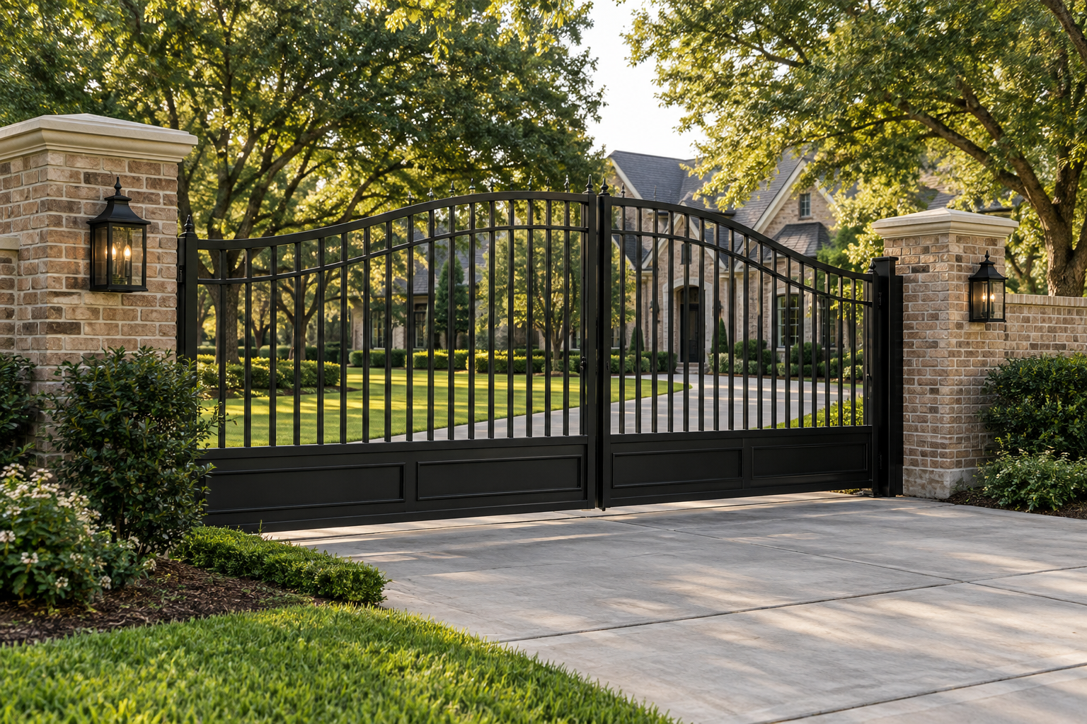 Automatic gates at a residential driveway entrance